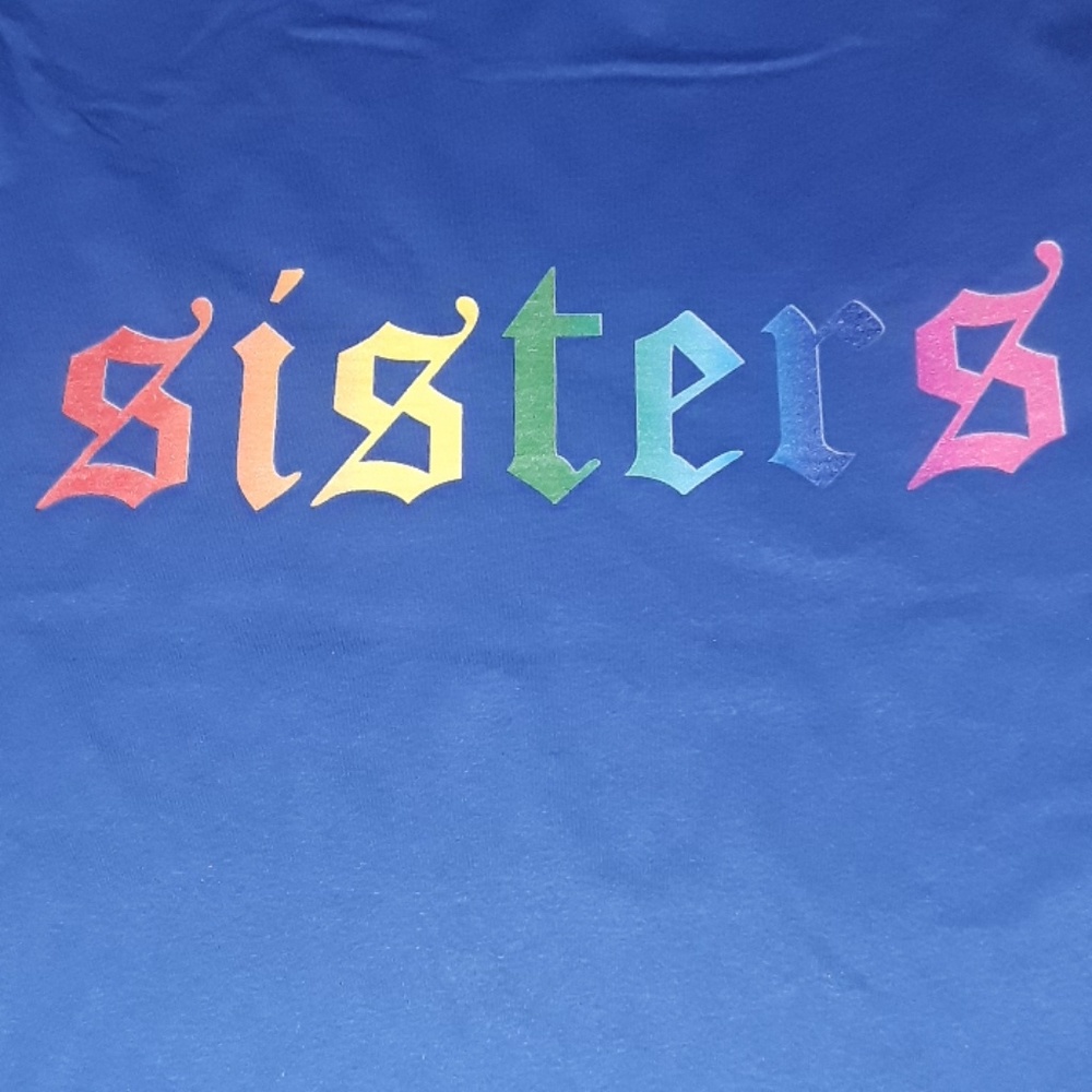 ** Graphic Tee "Sisters" Custom Printed Blue Tee